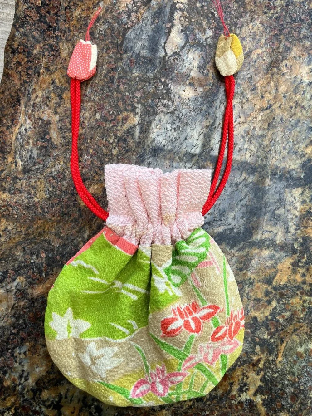 🌸💕 Vintage Japanese Kimono Drawstring Pouch Bag 💕🌸